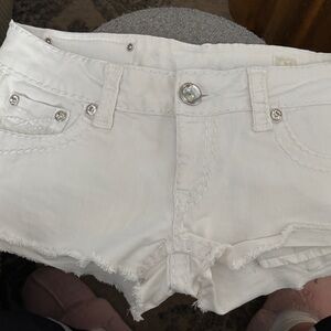L.A. idol White Denim Cutoff Shorts with Rhinestone Accents